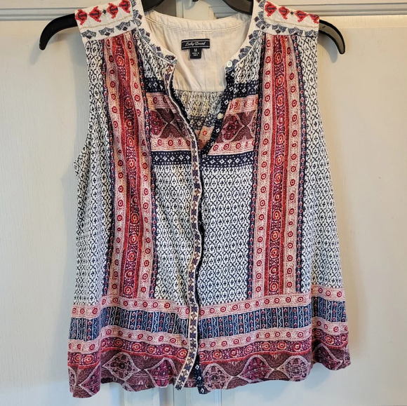 Lucky Brand Boho Printed Button Front Tank Top - Picture 3 of 8